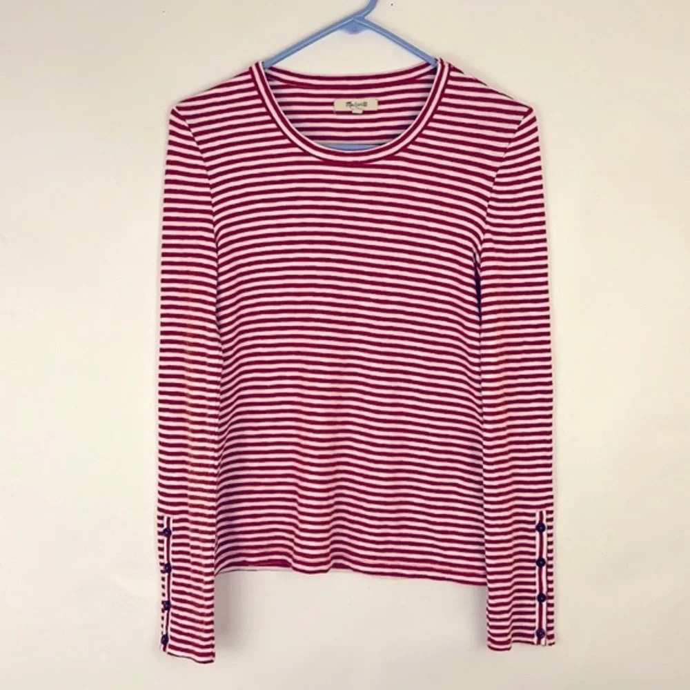MADEWELL Long sleeve striped crew neck Maple Glow Baguette button cuffs S - Picture 1 of 9